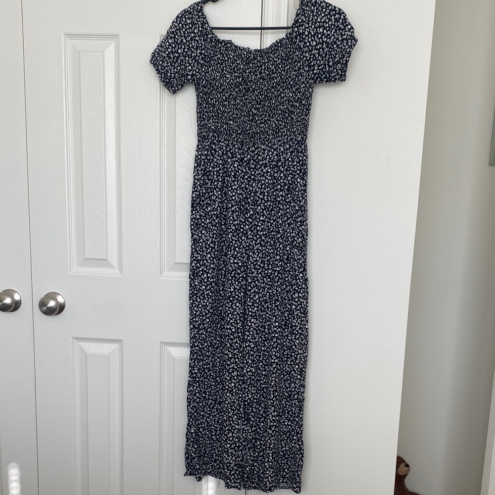 art class Navy and White Floral Smocked Maxi Dress
